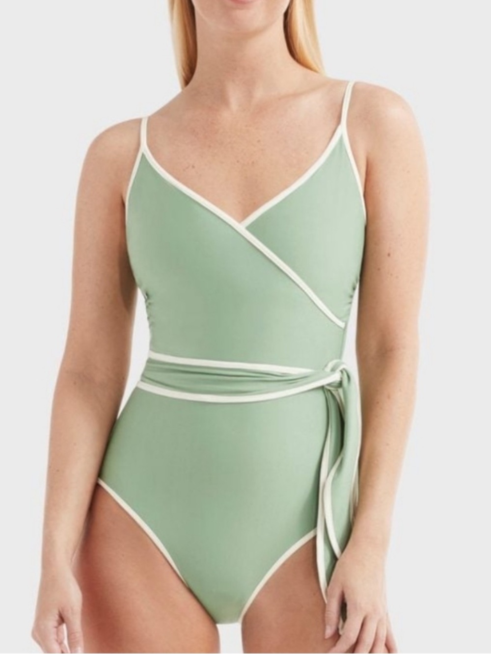 Hermoza Amelia V-Neck Wrap One Piece Swimsuit Green Womens 10